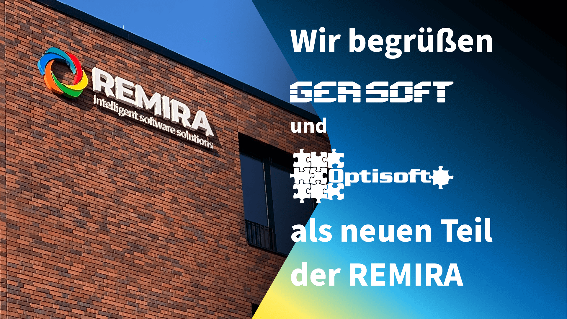 Mock-Up REMIRA Gebäude mit Logos von Optisoft und Gea Soft